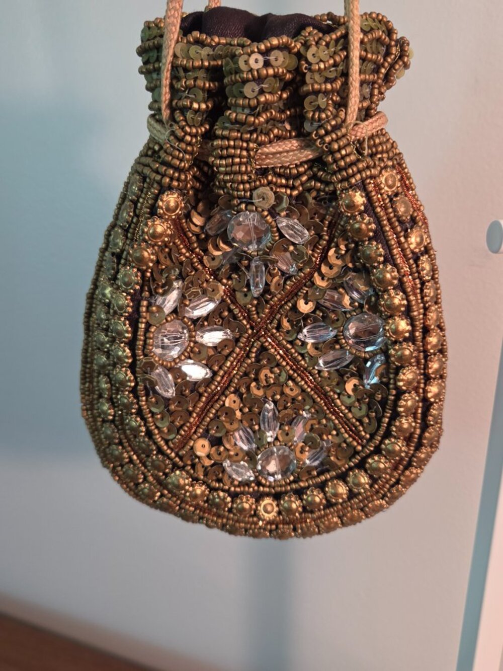 VINTAGE BEADED POTLI OR BATWA POUCH DRAWSTRING EVENING BAG